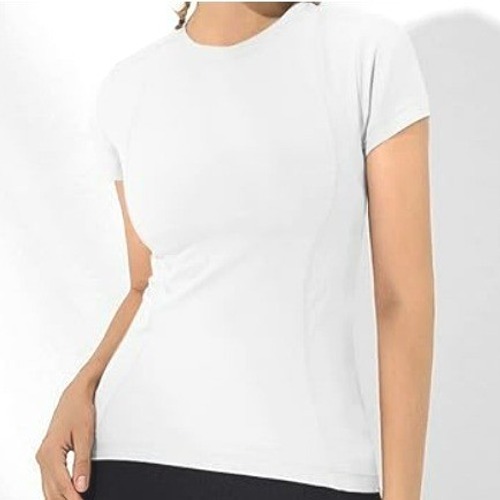 Loovoo Women's Large White Compression Tee Dry Fit Yoga Workout Shirt Top Gym